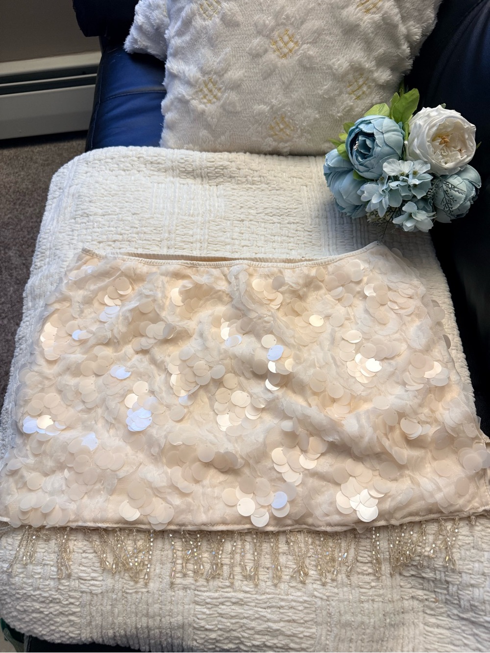 SHEIN Cream Sequin Mini Skirt